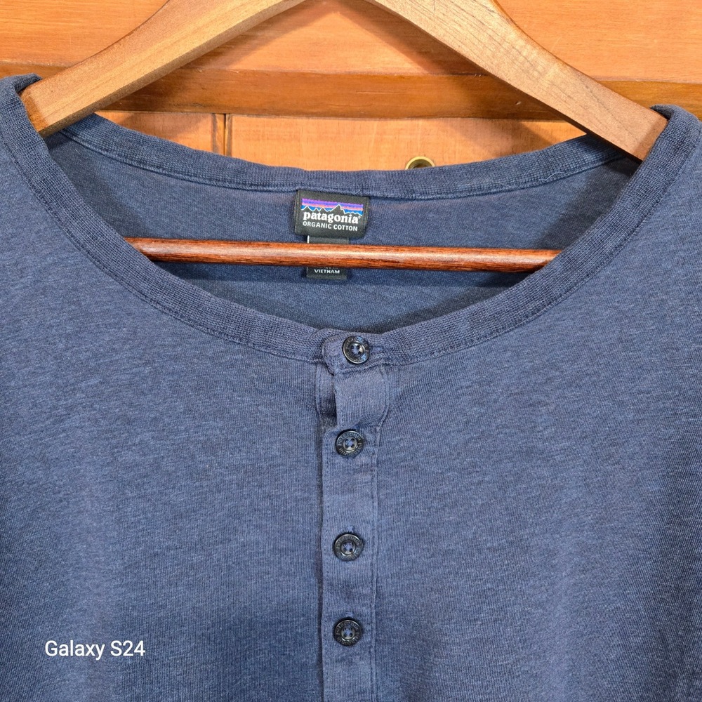 Patagonia Organic Cotton Long Sleeve Henley‎ Shirt Blue Mens XL